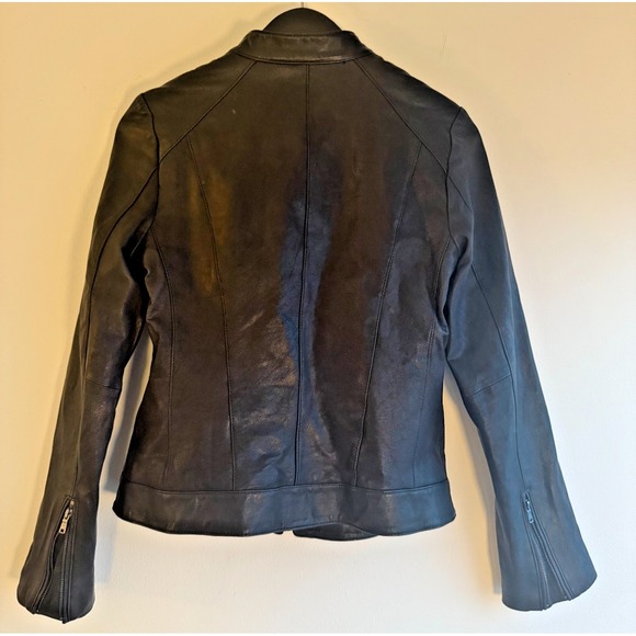 Cole Haan Women's Size Medium Racer Leather Jacket Black Moto Style EUC Classic - Picture 9 of 9